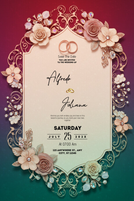 Brown Floral Wedding Card | Wedding Invitation Card Poster Plakat template